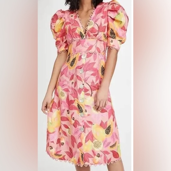 FARM Rio Dresses & Skirts - NWT FARM Rio Pink Linen Dress with Fruit Motif